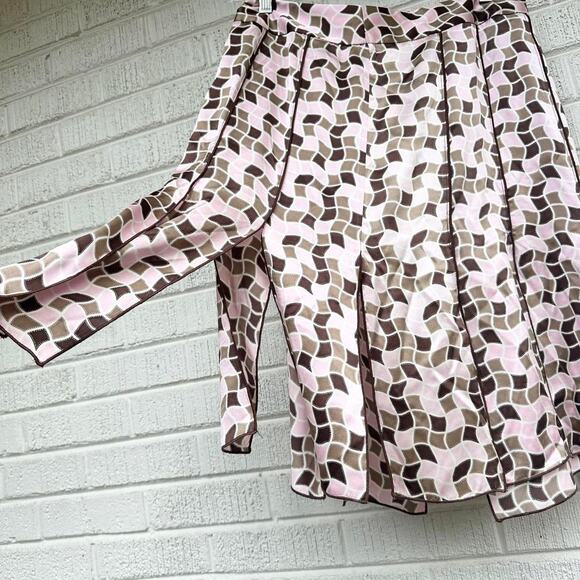Elliott Lauren Vintage Y2K Brown & Pink Pleated Silk Skirt - Picture 2 of 4